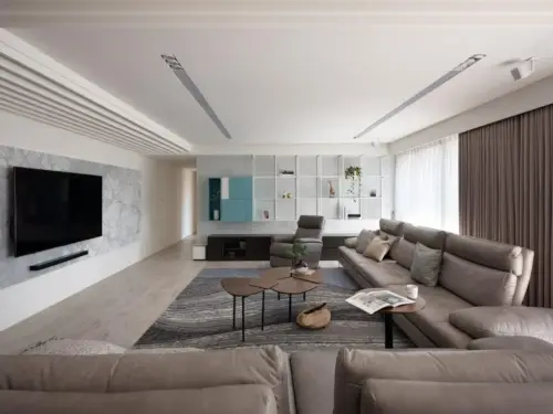 電視牆面設計｜實際案例 竹北劉宅｜原色石材